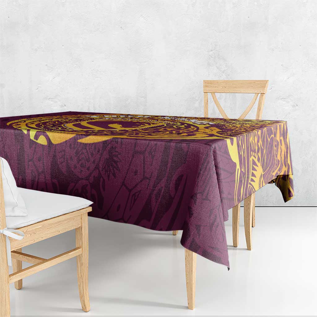 Personalized Brisbane Broncos Tablecloth Polynesian Tribal Chest and Sleeve Tattoo