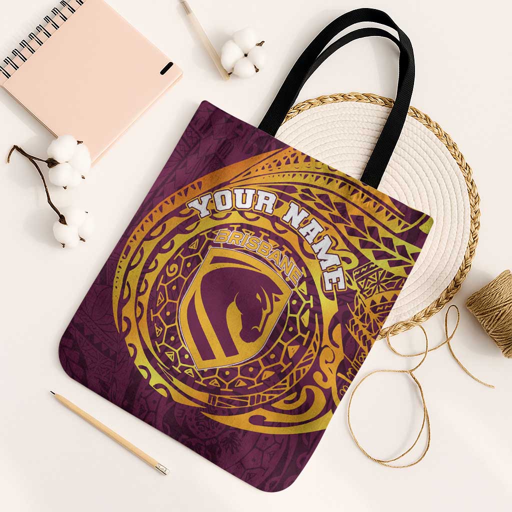 Personalized Brisbane Broncos Tote Bag Polynesian Tribal Chest and Sleeve Tattoo