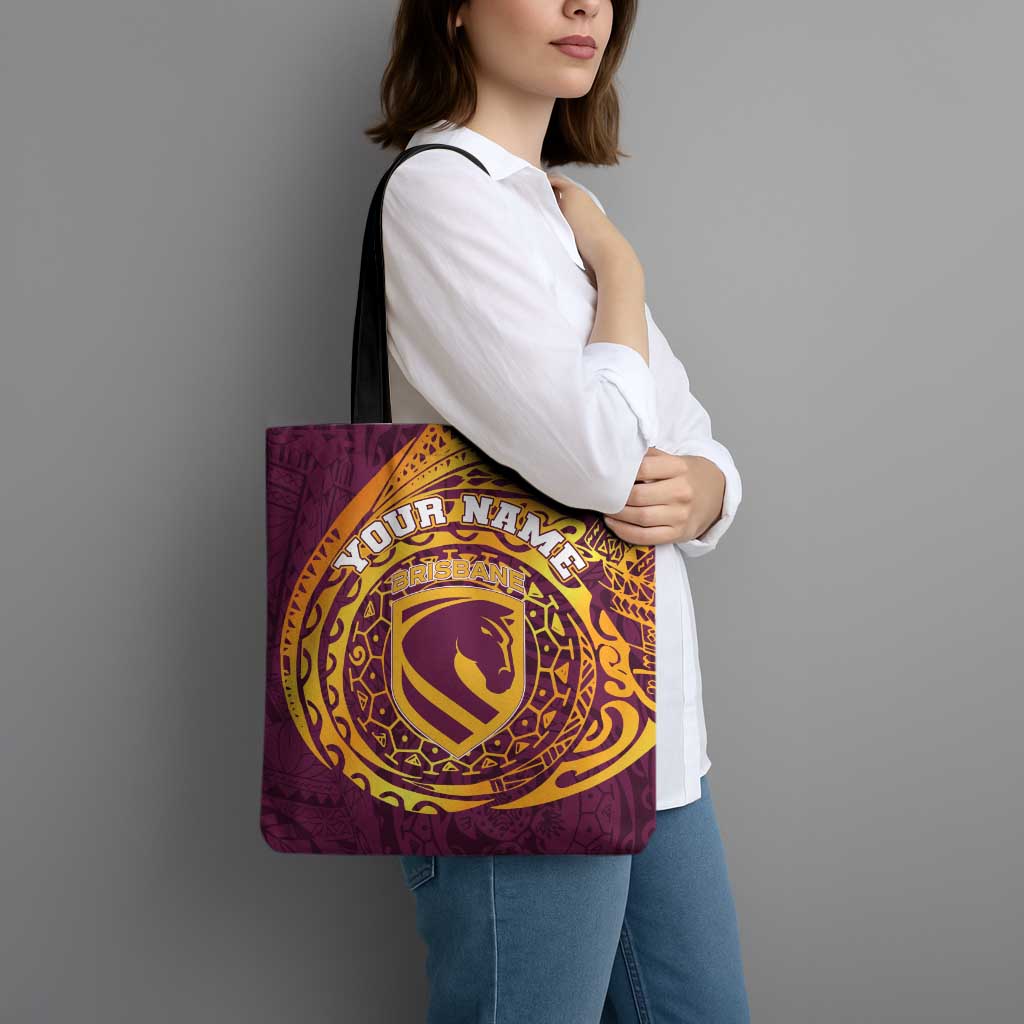 Personalized Brisbane Broncos Tote Bag Polynesian Tribal Chest and Sleeve Tattoo