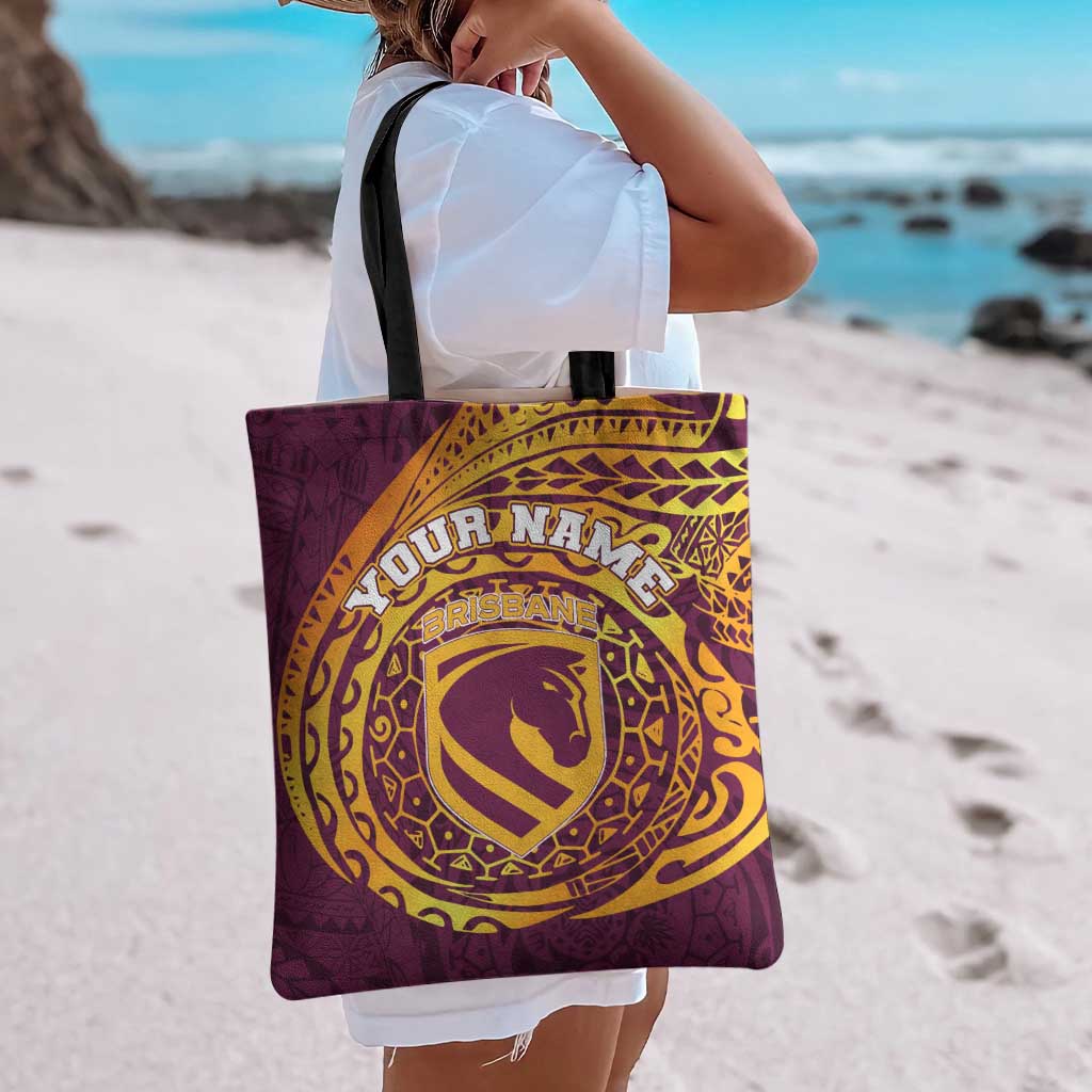 Personalized Brisbane Broncos Tote Bag Polynesian Tribal Chest and Sleeve Tattoo