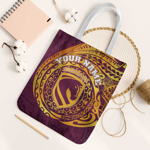 Personalized Brisbane Broncos Tote Bag Polynesian Tribal Chest and Sleeve Tattoo