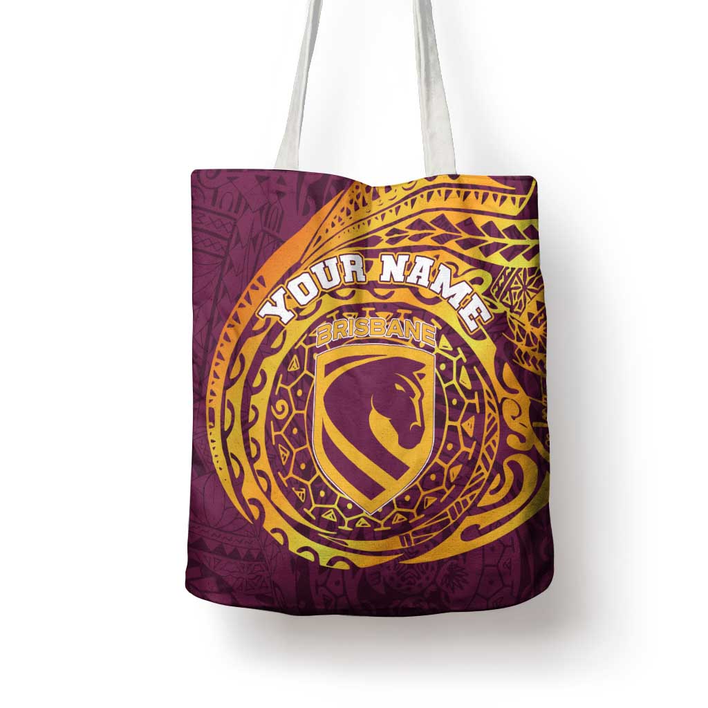 Personalized Brisbane Broncos Tote Bag Polynesian Tribal Chest and Sleeve Tattoo