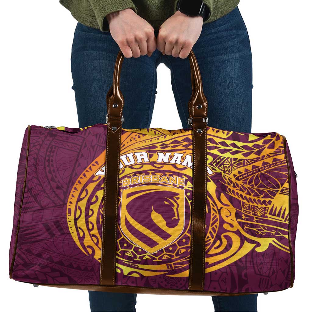 Personalized Brisbane Broncos Travel Bag Polynesian Tribal Chest and Sleeve Tattoo