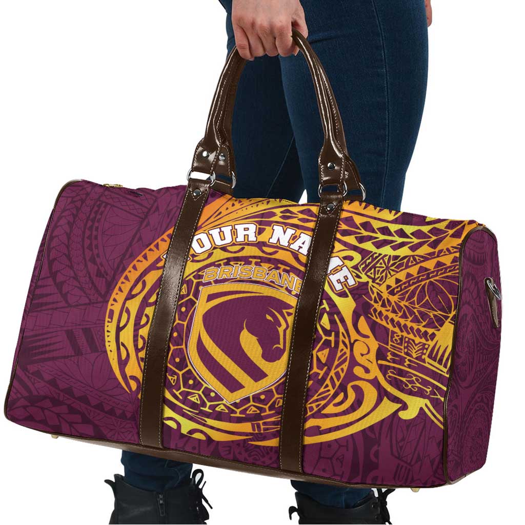 Personalized Brisbane Broncos Travel Bag Polynesian Tribal Chest and Sleeve Tattoo