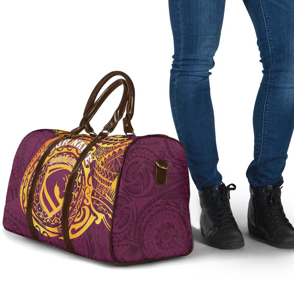 Personalized Brisbane Broncos Travel Bag Polynesian Tribal Chest and Sleeve Tattoo