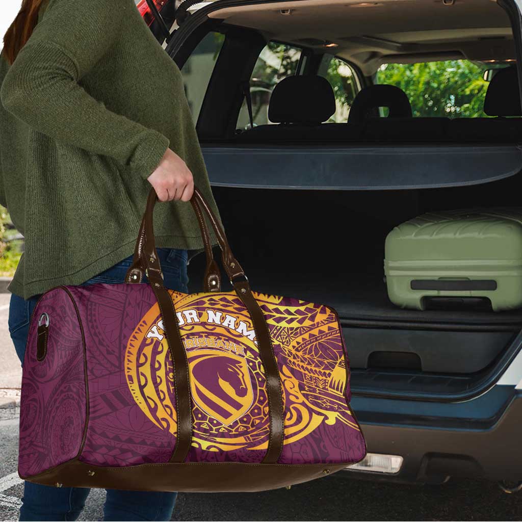 Personalized Brisbane Broncos Travel Bag Polynesian Tribal Chest and Sleeve Tattoo