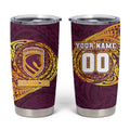 Personalized Brisbane Broncos Tumbler Cup Polynesian Tribal Chest and Sleeve Tattoo