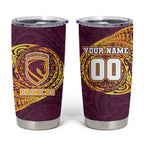 Personalized Brisbane Broncos Tumbler Cup Polynesian Tribal Chest and Sleeve Tattoo