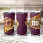 Personalized Brisbane Broncos Tumbler Cup Polynesian Tribal Chest and Sleeve Tattoo