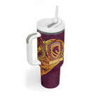 Personalized Brisbane Broncos Tumbler With Handle Polynesian Tribal Chest and Sleeve Tattoo