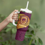 Personalized Brisbane Broncos Tumbler With Handle Polynesian Tribal Chest and Sleeve Tattoo