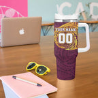 Personalized Brisbane Broncos Tumbler With Handle Polynesian Tribal Chest and Sleeve Tattoo