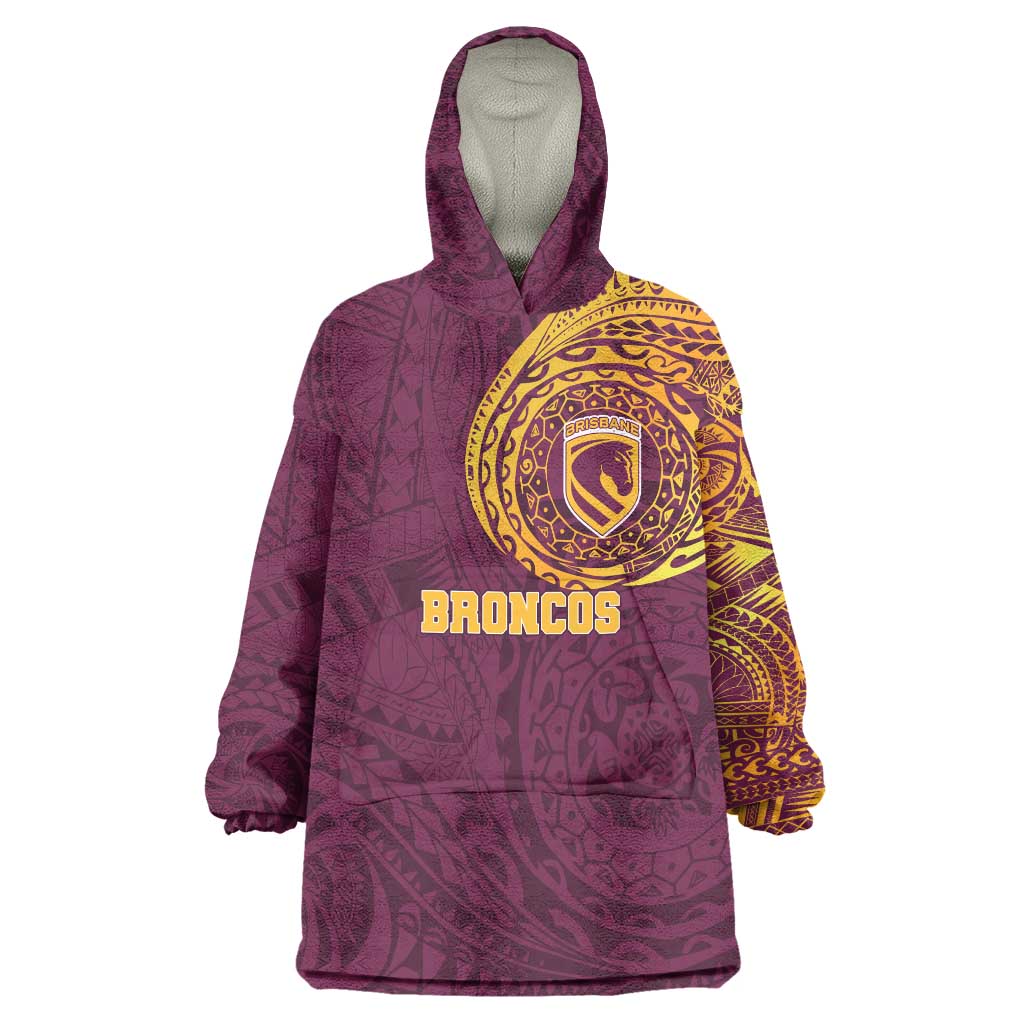 Personalized Brisbane Broncos Wearable Blanket Hoodie Polynesian Tribal Chest and Sleeve Tattoo