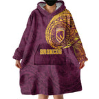 Personalized Brisbane Broncos Wearable Blanket Hoodie Polynesian Tribal Chest and Sleeve Tattoo