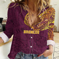 Personalized Brisbane Broncos Women Casual Shirt Polynesian Tribal Chest and Sleeve Tattoo