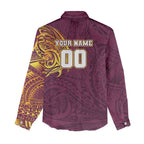 Personalized Brisbane Broncos Women Casual Shirt Polynesian Tribal Chest and Sleeve Tattoo