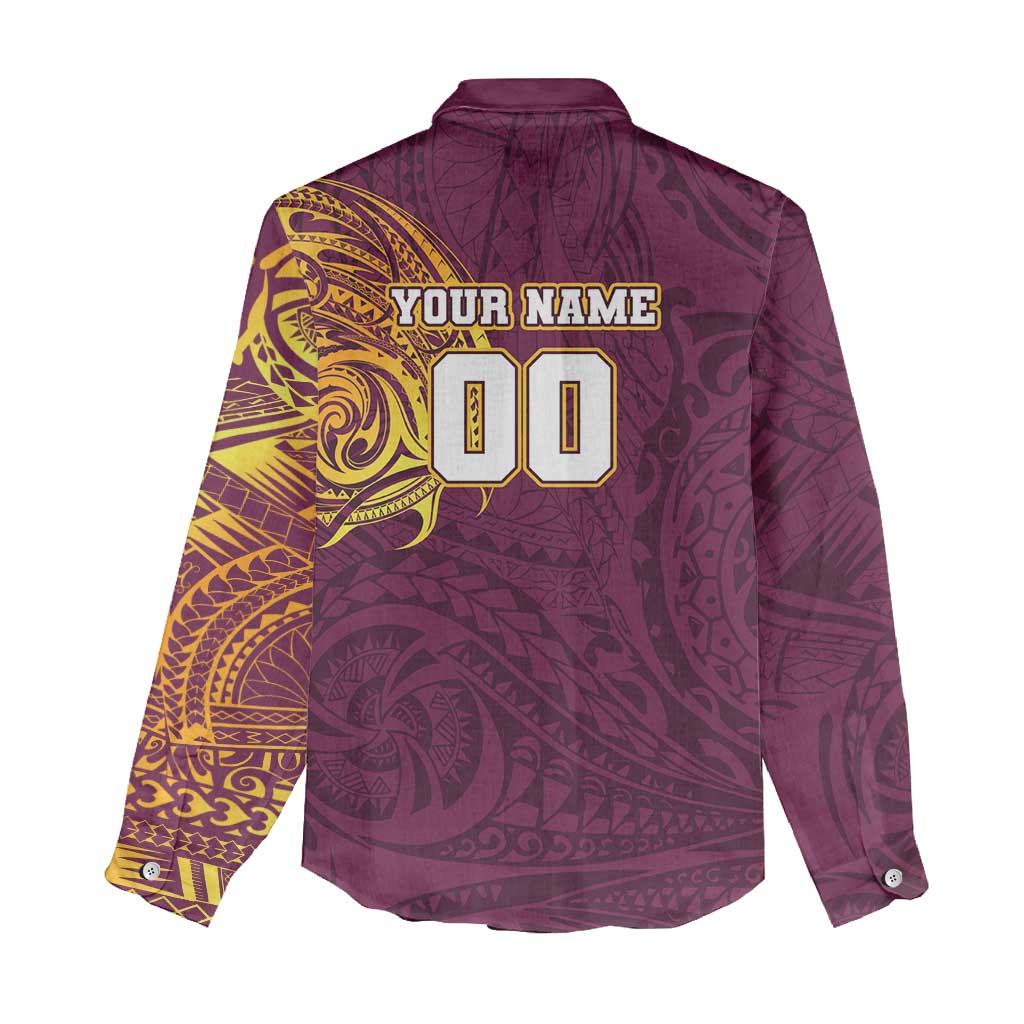 Personalized Brisbane Broncos Women Casual Shirt Polynesian Tribal Chest and Sleeve Tattoo