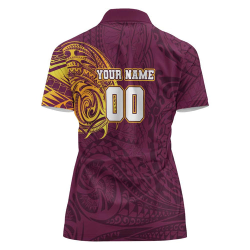 Personalized Brisbane Broncos Women Polo Shirt Polynesian Tribal Chest and Sleeve Tattoo