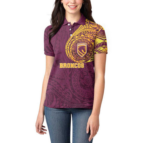Personalized Brisbane Broncos Women Polo Shirt Polynesian Tribal Chest and Sleeve Tattoo