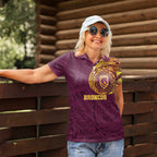 Personalized Brisbane Broncos Women Polo Shirt Polynesian Tribal Chest and Sleeve Tattoo