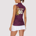 Personalized Brisbane Broncos Women Sleeveless Polo Shirt Polynesian Tribal Chest and Sleeve Tattoo