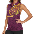 Personalized Brisbane Broncos Women Sleeveless Polo Shirt Polynesian Tribal Chest and Sleeve Tattoo