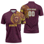 Personalized Brisbane Broncos Zipper Polo Shirt Polynesian Tribal Chest and Sleeve Tattoo