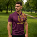 Personalized Brisbane Broncos Zipper Polo Shirt Polynesian Tribal Chest and Sleeve Tattoo