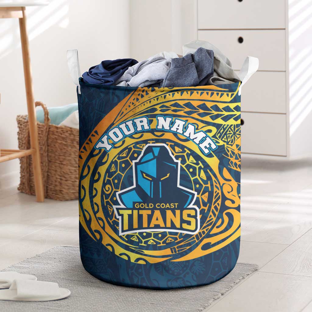 Personalized Gold Coast Titans Laundry Basket Polynesian Tribal Chest and Sleeve Tattoo