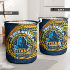 Personalized Gold Coast Titans Laundry Basket Polynesian Tribal Chest and Sleeve Tattoo