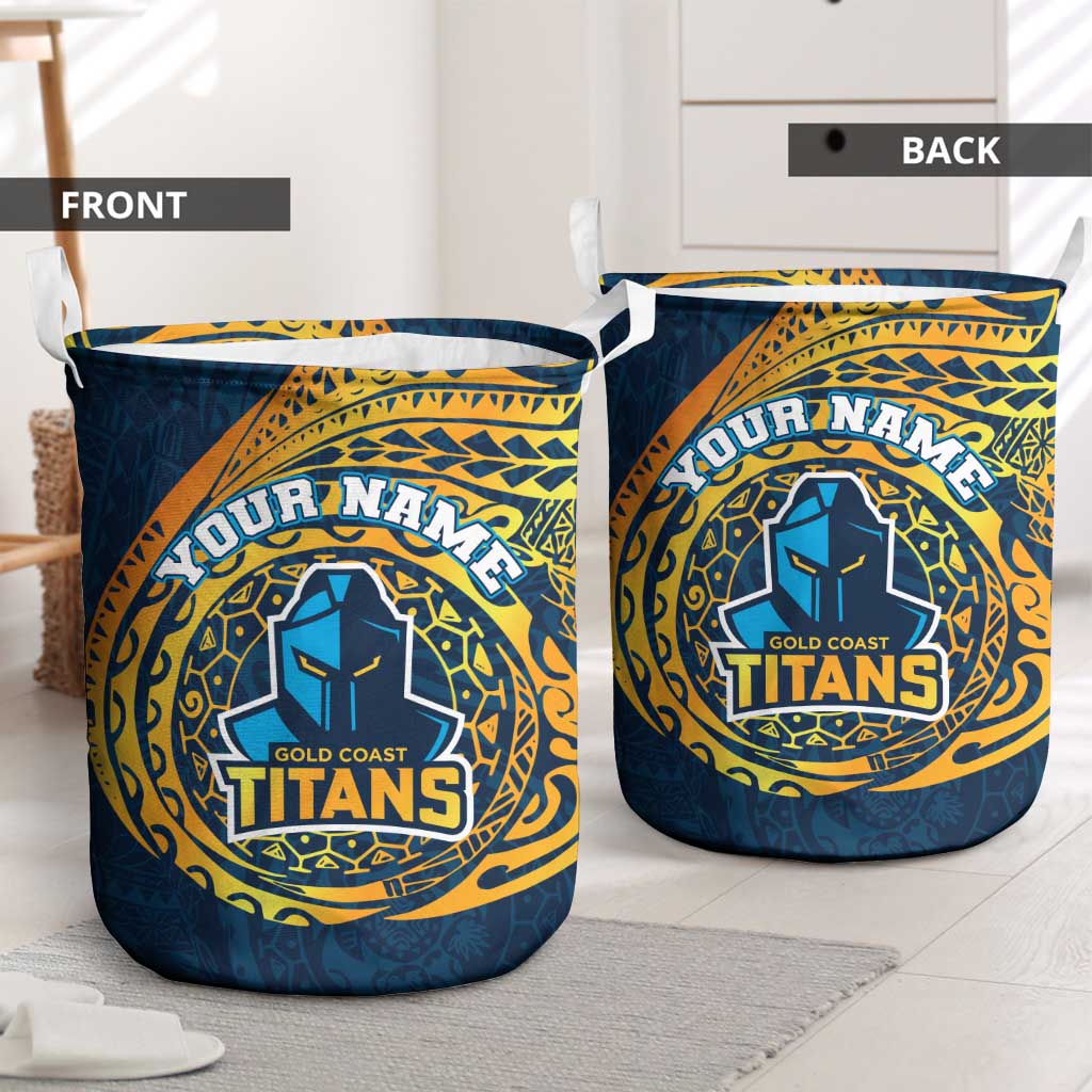 Personalized Gold Coast Titans Laundry Basket Polynesian Tribal Chest and Sleeve Tattoo