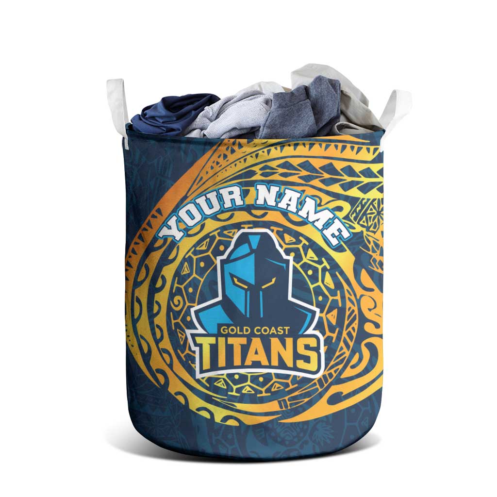 Personalized Gold Coast Titans Laundry Basket Polynesian Tribal Chest and Sleeve Tattoo