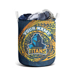 Personalized Gold Coast Titans Laundry Basket Polynesian Tribal Chest and Sleeve Tattoo