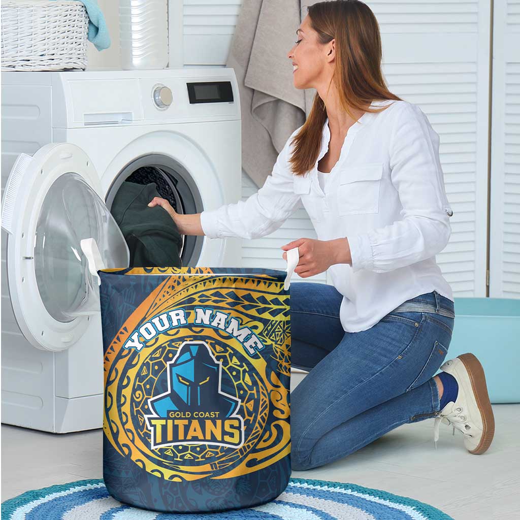 Personalized Gold Coast Titans Laundry Basket Polynesian Tribal Chest and Sleeve Tattoo