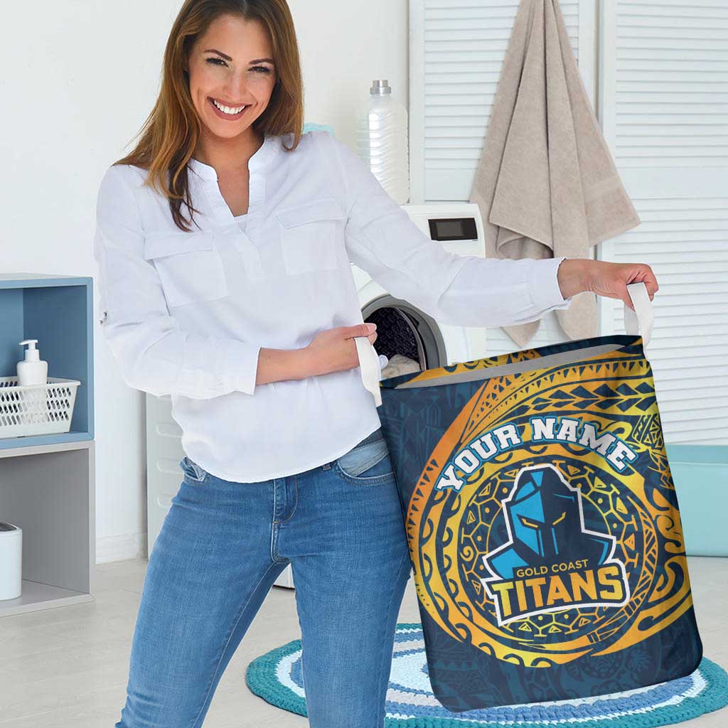 Personalized Gold Coast Titans Laundry Basket Polynesian Tribal Chest and Sleeve Tattoo