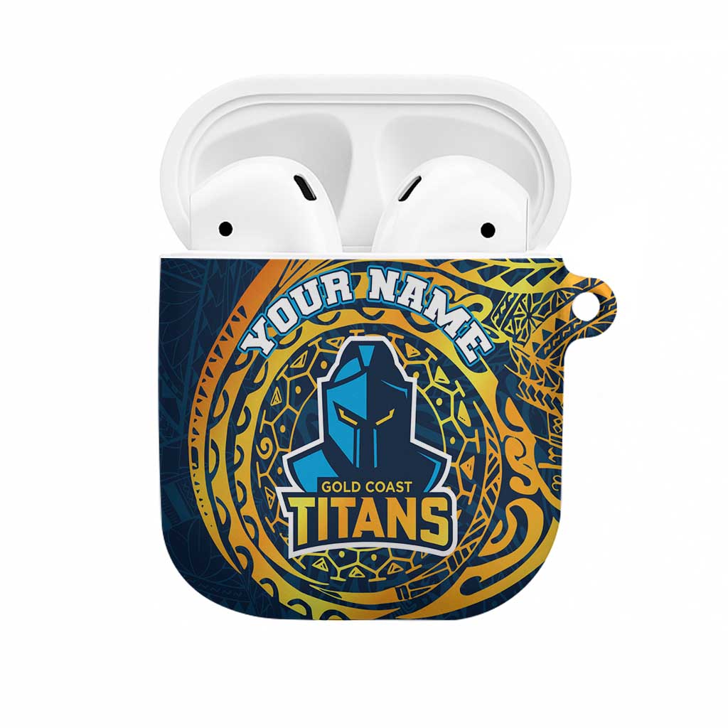 Personalized Gold Coast Titans AirPods Case Polynesian Tribal Chest and Sleeve Tattoo