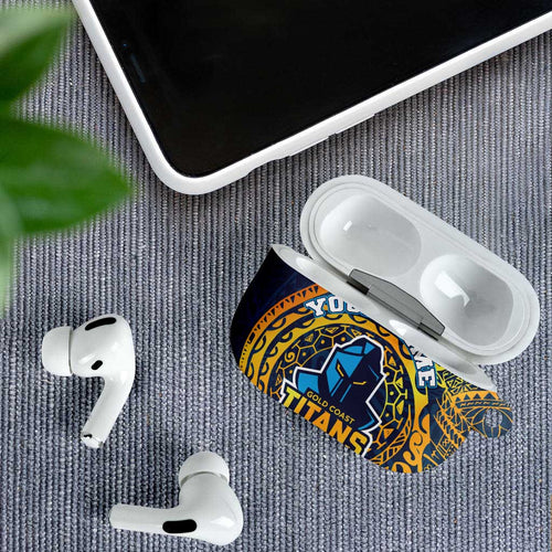 Personalized Gold Coast Titans AirPods Case Polynesian Tribal Chest and Sleeve Tattoo
