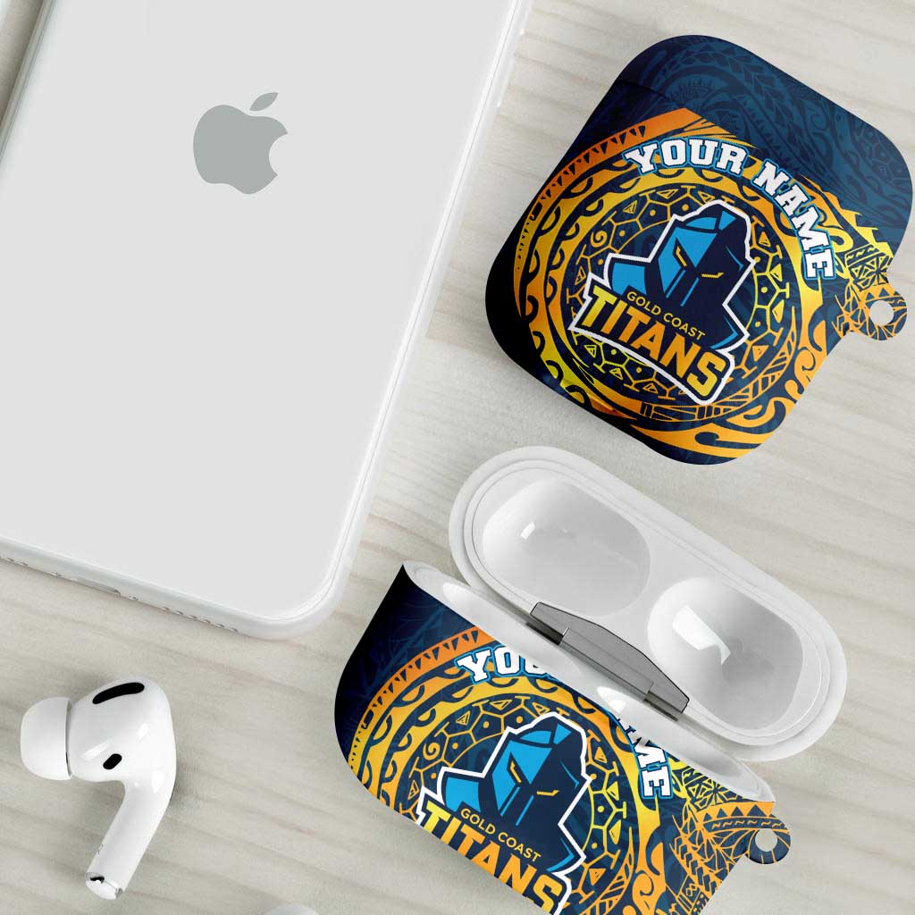 Personalized Gold Coast Titans AirPods Case Polynesian Tribal Chest and Sleeve Tattoo
