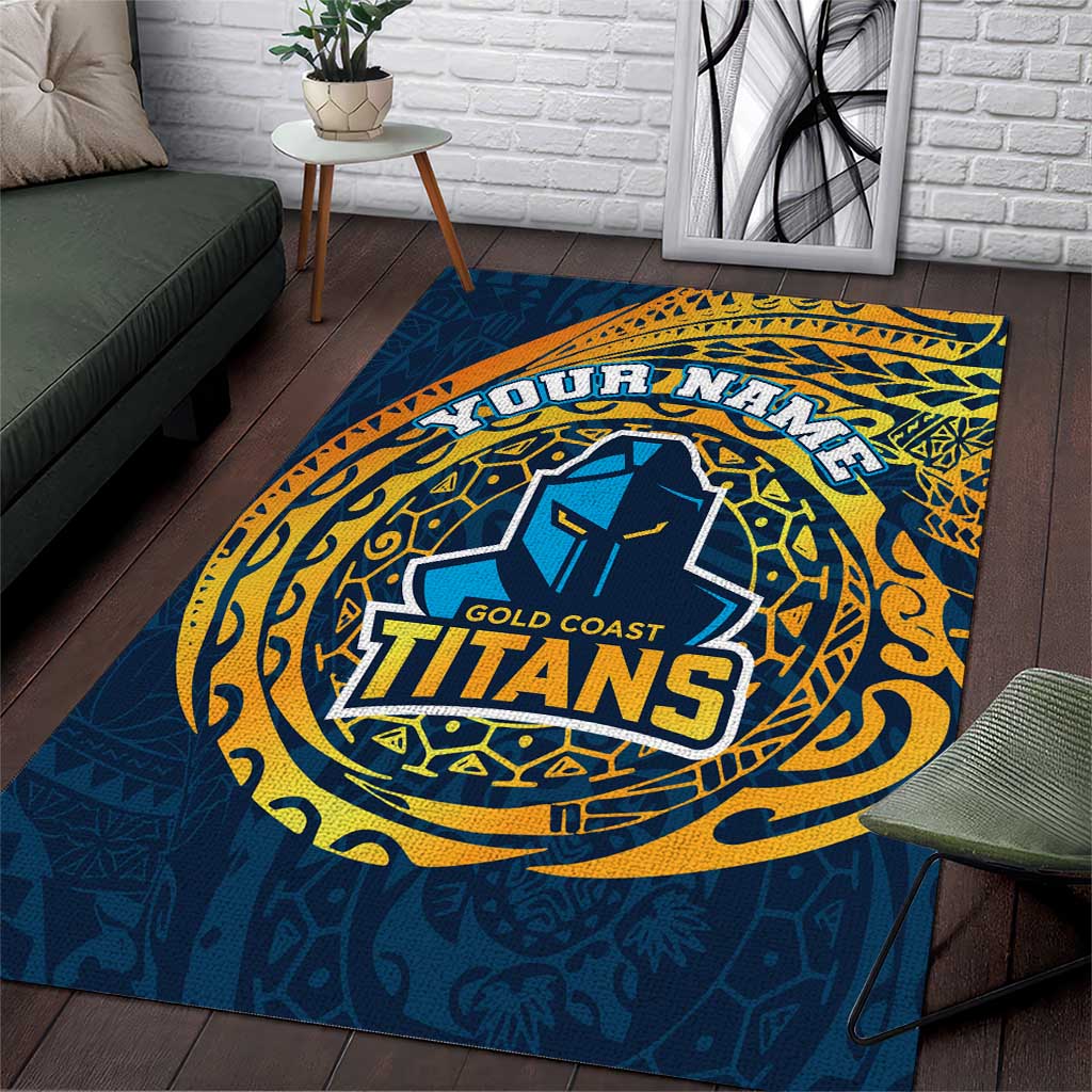 Personalized Gold Coast Titans Area Rug Polynesian Tribal Chest and Sleeve Tattoo