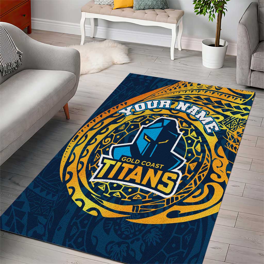 Personalized Gold Coast Titans Area Rug Polynesian Tribal Chest and Sleeve Tattoo