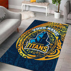 Personalized Gold Coast Titans Area Rug Polynesian Tribal Chest and Sleeve Tattoo