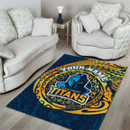 Personalized Gold Coast Titans Area Rug Polynesian Tribal Chest and Sleeve Tattoo