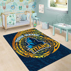 Personalized Gold Coast Titans Area Rug Polynesian Tribal Chest and Sleeve Tattoo