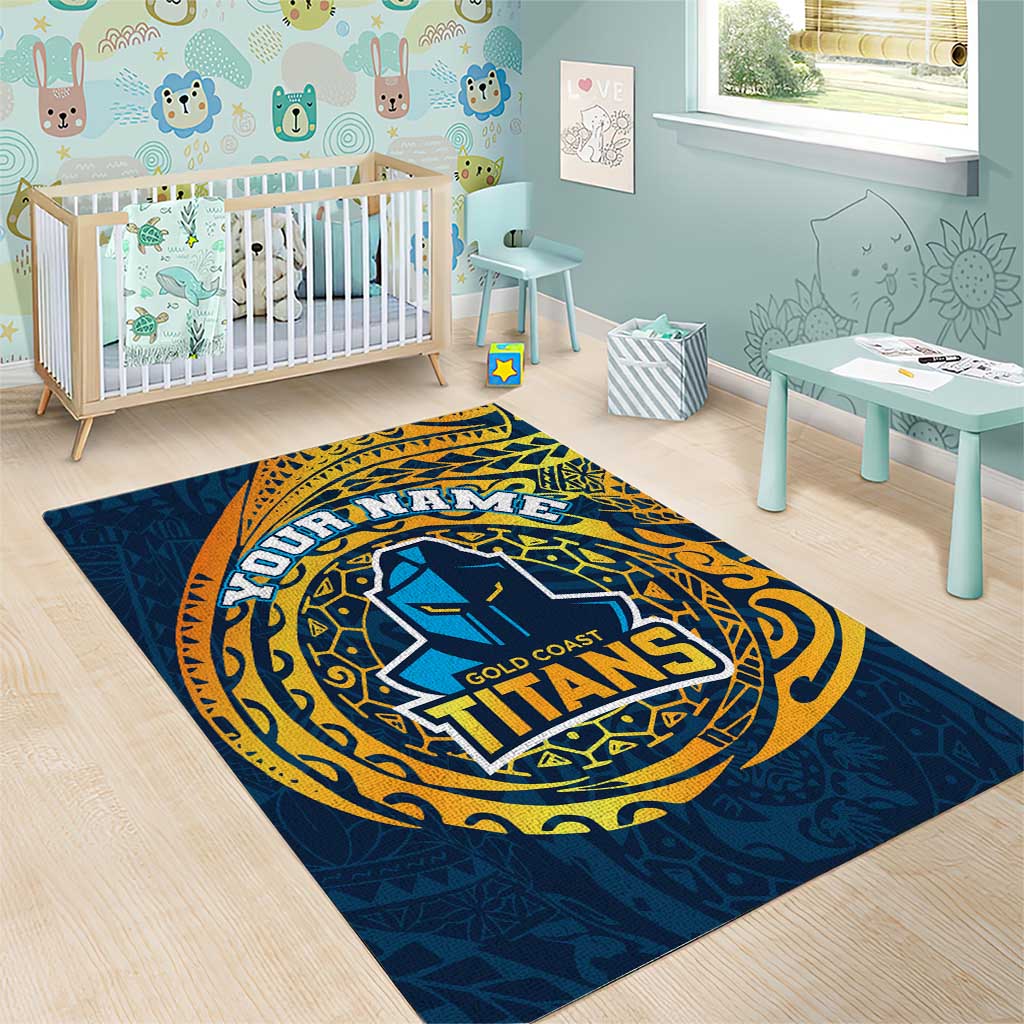 Personalized Gold Coast Titans Area Rug Polynesian Tribal Chest and Sleeve Tattoo