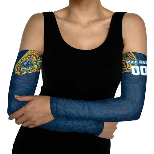 Personalized Gold Coast Titans Arm Sleeves Polynesian Tribal Chest and Sleeve Tattoo