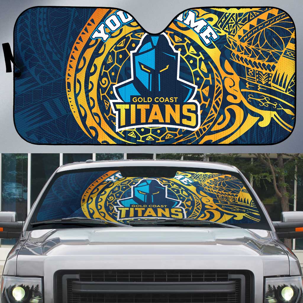 Personalized Gold Coast Titans Auto Sun Shade Polynesian Tribal Chest and Sleeve Tattoo