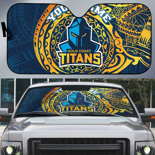 Personalized Gold Coast Titans Auto Sun Shade Polynesian Tribal Chest and Sleeve Tattoo
