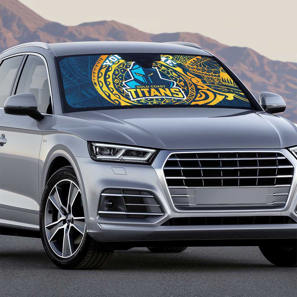 Personalized Gold Coast Titans Auto Sun Shade Polynesian Tribal Chest and Sleeve Tattoo