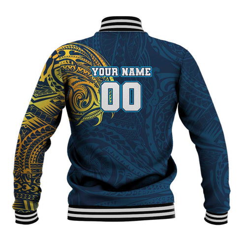 Personalized Gold Coast Titans Baseball Jacket Polynesian Tribal Chest and Sleeve Tattoo