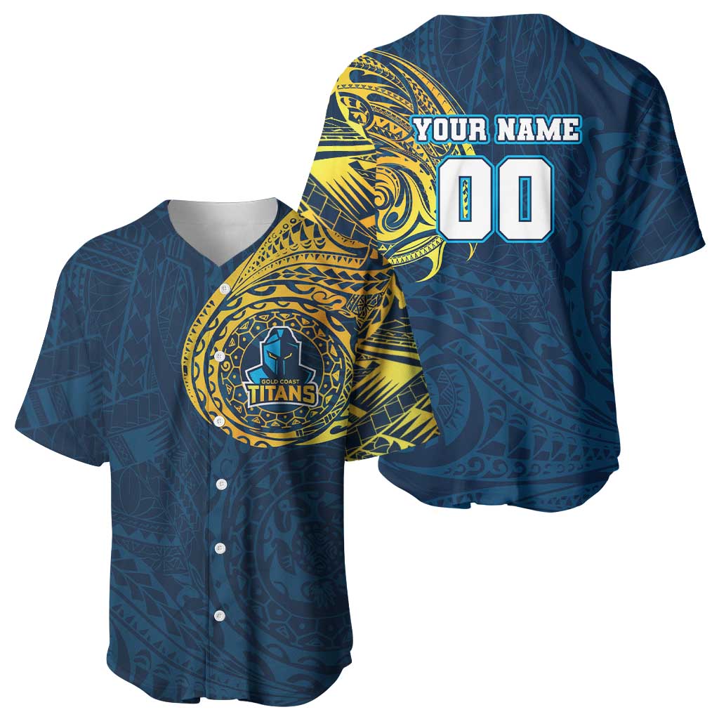 Personalized Gold Coast Titans Baseball Jersey Polynesian Tribal Chest and Sleeve Tattoo